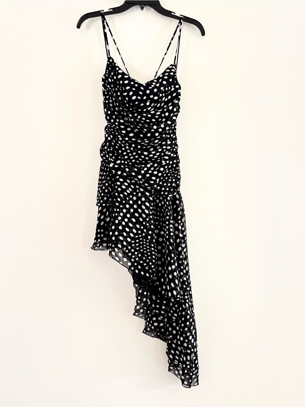 Zara Black and White Polka Dot Asymmetric Slip Dress
